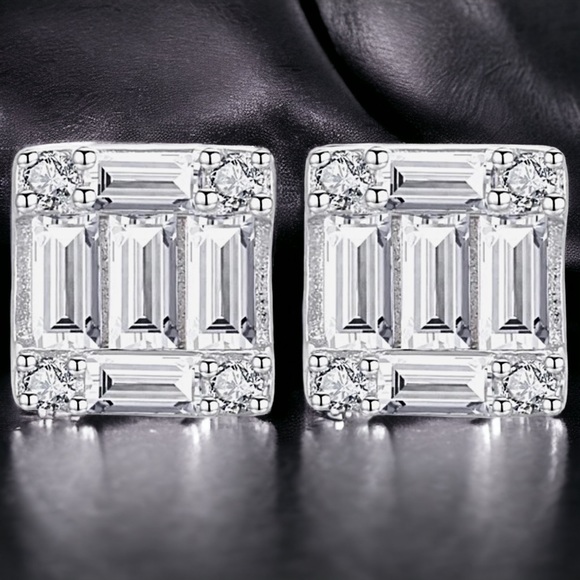 NEW 925 Sterling Silver Sparkling Multi CZ Crystal Square Stud Earrings - Picture 11 of 14